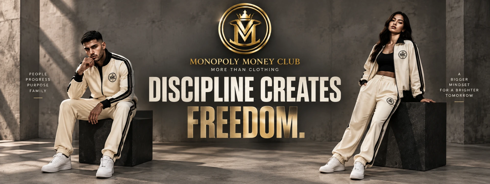 Monopoly Money Club Discipline Creates Freedom campaign